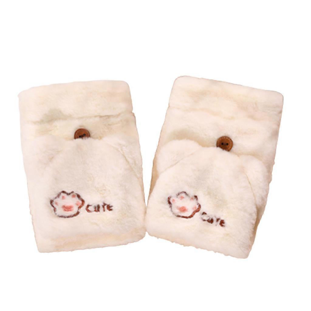 Cartoon Paws Printed Elements Winter Warm Fingerless Convertible Glove Keep Warm