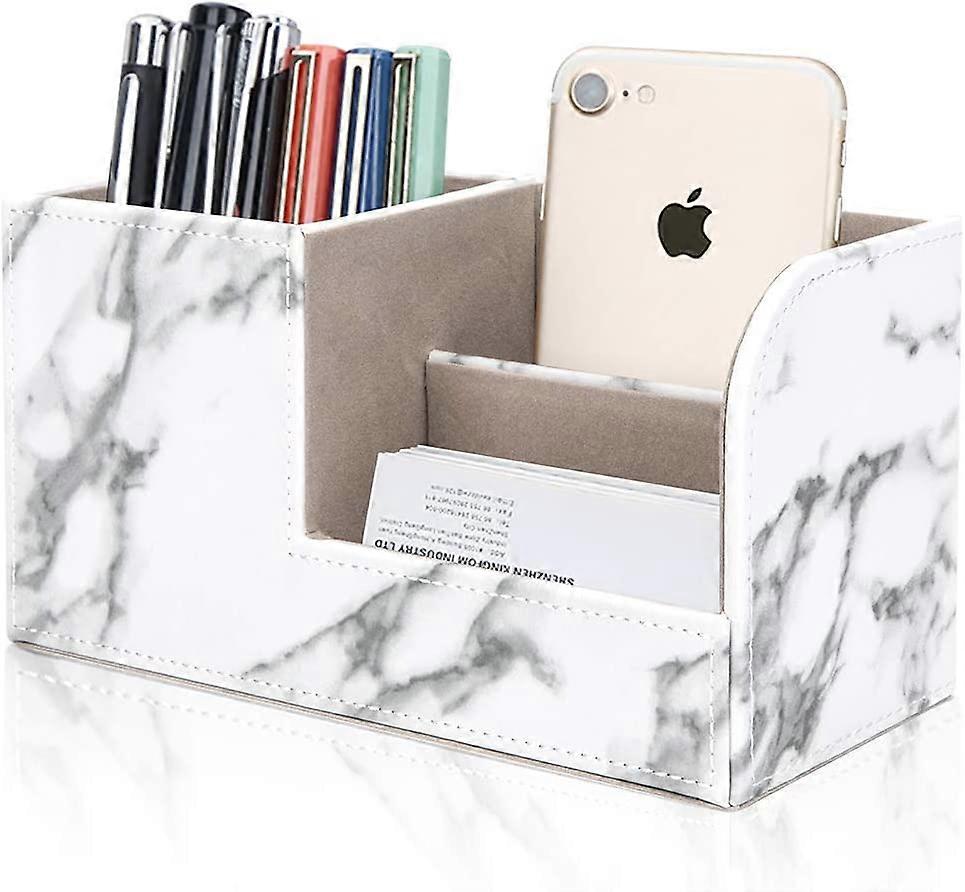 Desktop Organizer,Multifunctional Pen Holder,Pu Leather(White)