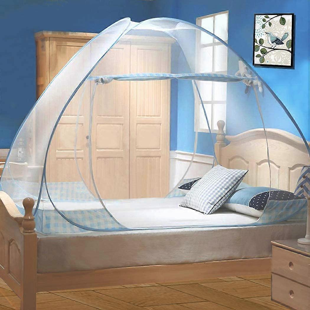 Foldable Bed Mosquito Net,180 * 200cm - Blue Rim