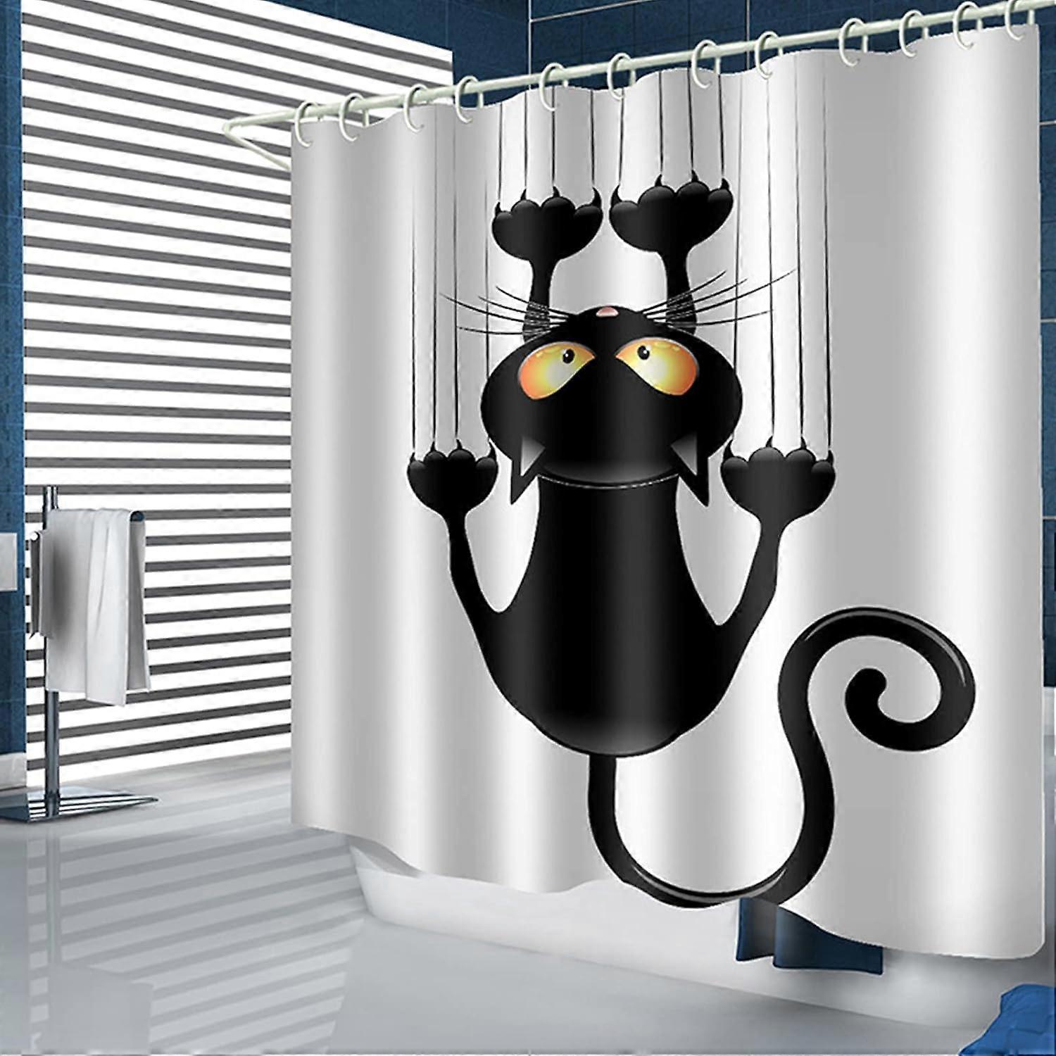 Black Cat Funny Cat DIY Shower Curtain with Hooks