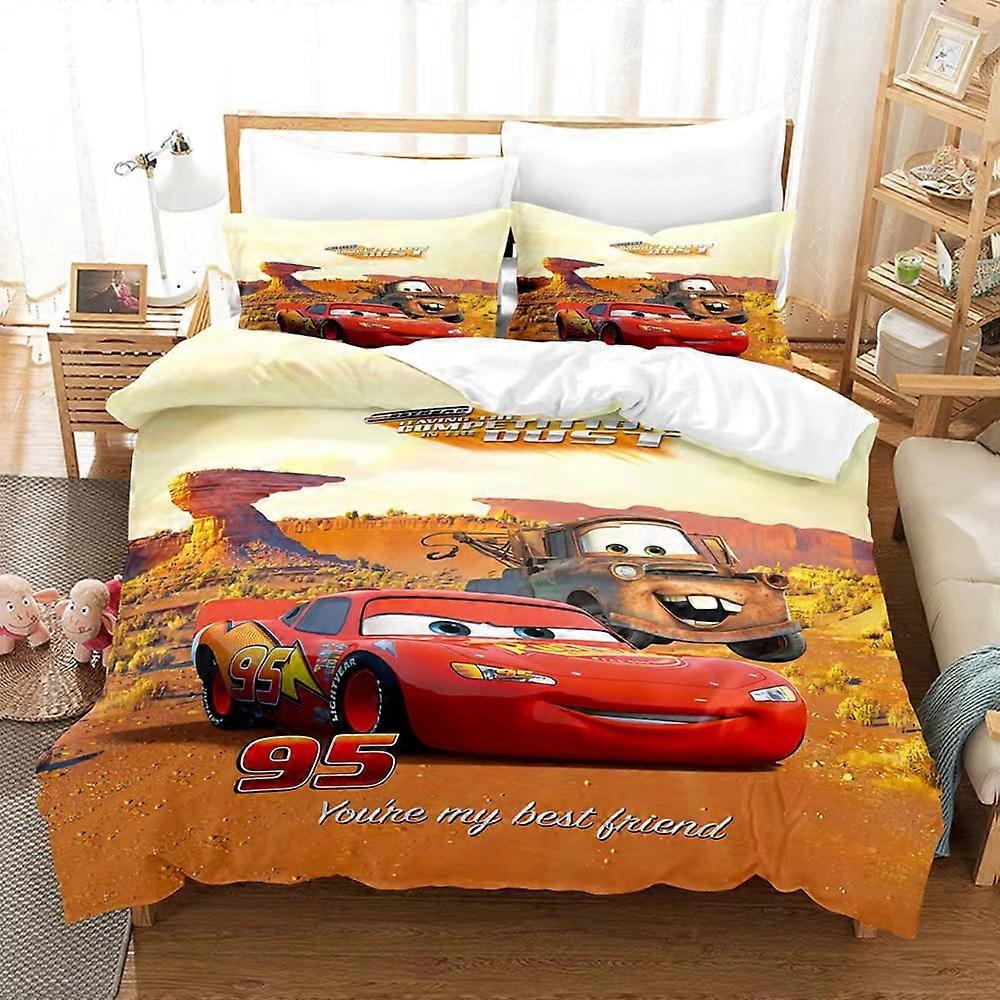 v4926 Lençóis Cama Relâmpago Mc-Queen 3 PCS Conjunto de Edredom com 2 Fronhas, Conjunto de Lençóis Lightning Mc-Queen Conjunto de Lençóis para Crianças Adultos, Todos os Seaso