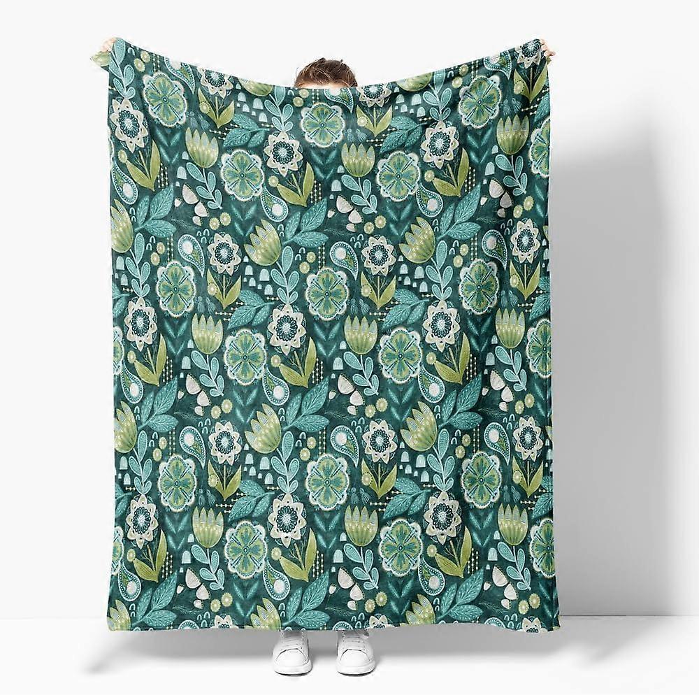 بطانية نباتية عتيقة من بوهو ، بطانية خفيفة الوزن من الفانيلا الناعمة ، بطانية رمي زهرة زرقاء / خضراء لديكور أريكة غرفة المعيشة ، بطانية هدايا أنيقة مجردة