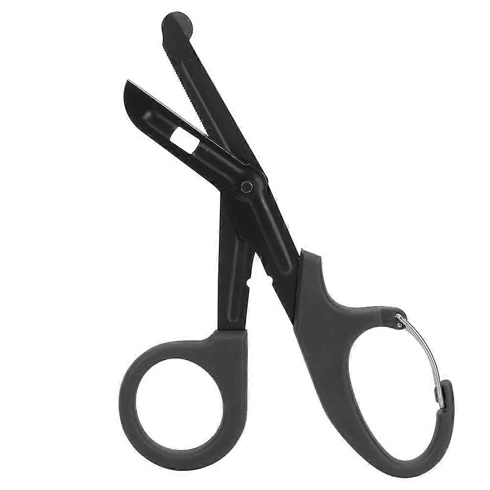 מספריים תחבושת נירוסטה עם שיניים עדינות כלי חירום עזרה ראשונה (שחור)