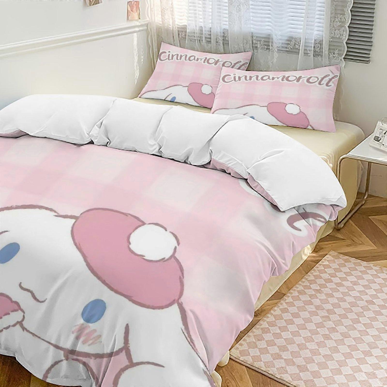 Zm285 Cinnamoroll 3-Piece Twin Bed Set - Includes 1 Single Comforter And 2 Pillowcases Bedding - Fade Resistant Microfiber - Cinnamoroll Lc285