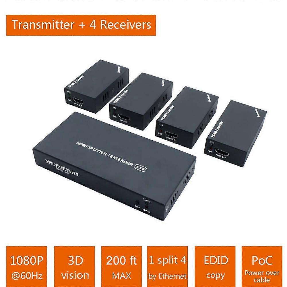 1x4 HDMI Extender RJ45 60m HDMI UTP Splitter Extend 1080P HDMI Cat5e Cat6 Extender HD HDMI Extender Transmitter Receiver for PS4