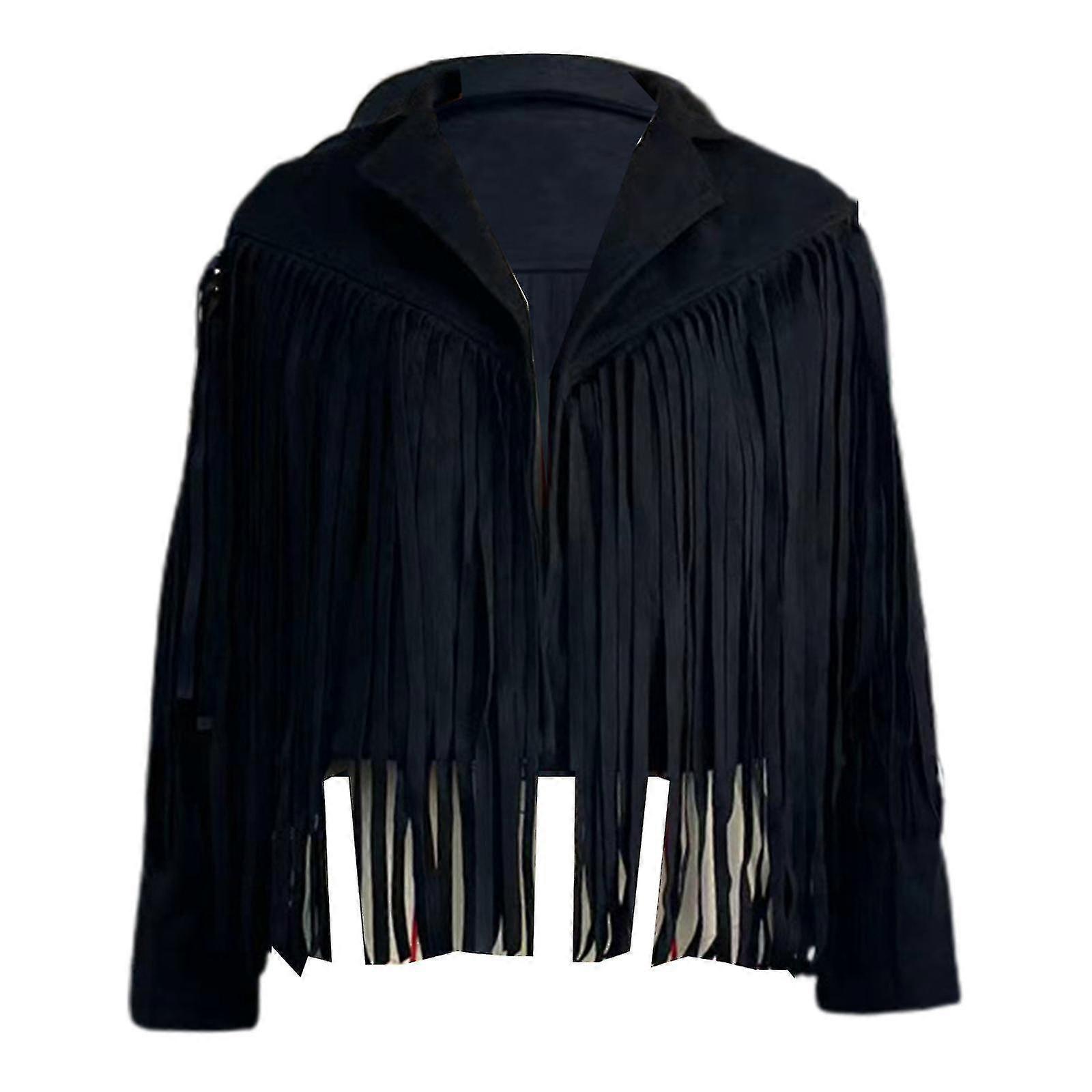 Mode Femme Faux Daim Tassel Vestes Notched Lapel Open Front Cropped Coat