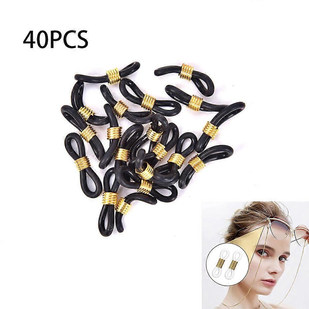 40pcs (Black Silicone Ring + KC Gold) Eyeglass Chain Rubber Clip Buckle Eyeglass Cord End Connector Glasses Chain End