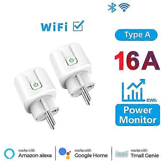 2pcs Wifi Rf433 Eu Plug Outlet 16a Adapter Mon Wireless Remote App For Home