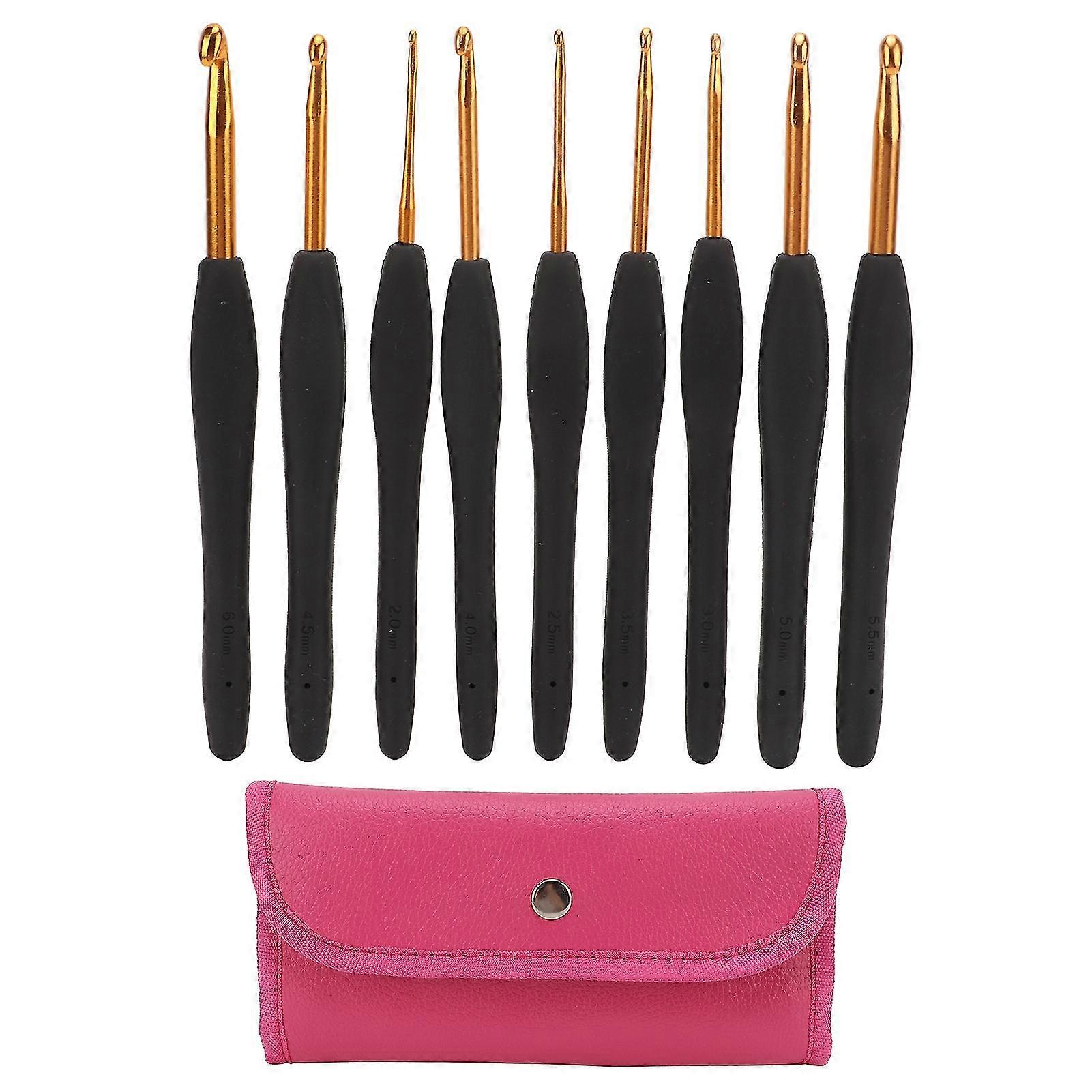 Portable Crochet Hooks Set with 9 Black Handle Design Needles and Crochet Bag YX