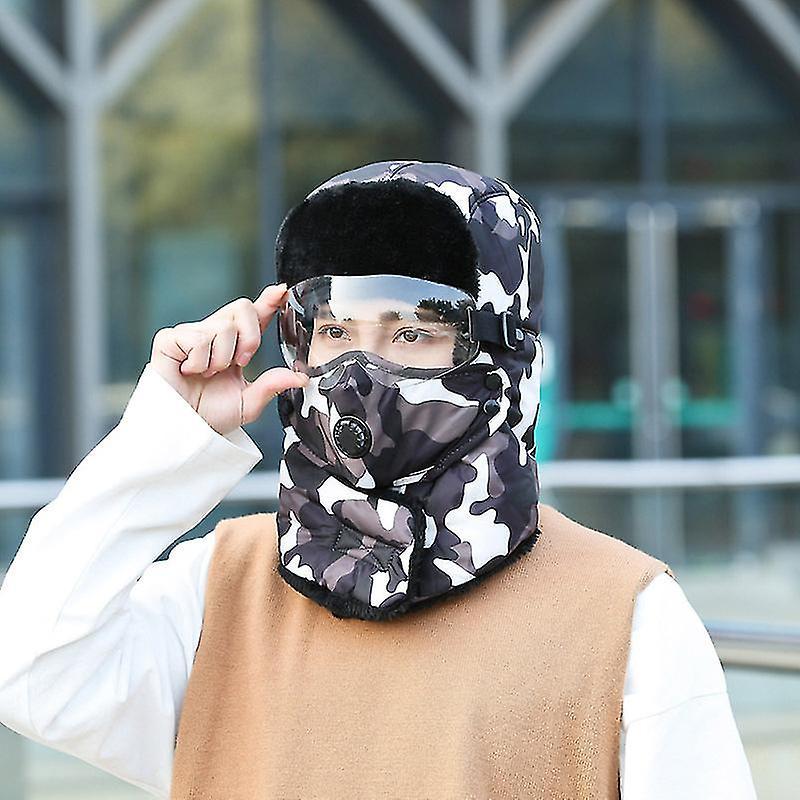 Trapper Hat Winter Ski Hat With Goggles Winter Ear Flap Ski Windproof Mask Trooper Hunting Ski Hat Mask Scarf Set