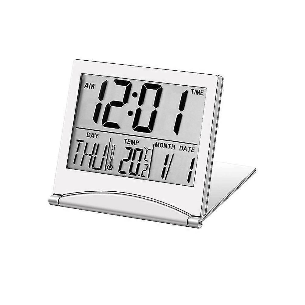 Electronic Folding Lcd Digital Alarm Clock Desktop Temperature Hygrometer Clock Weather Station Desk Table Clock Silver