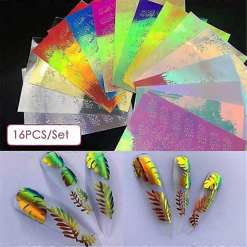 16pcs/set Aurora Leaves Nail Decal