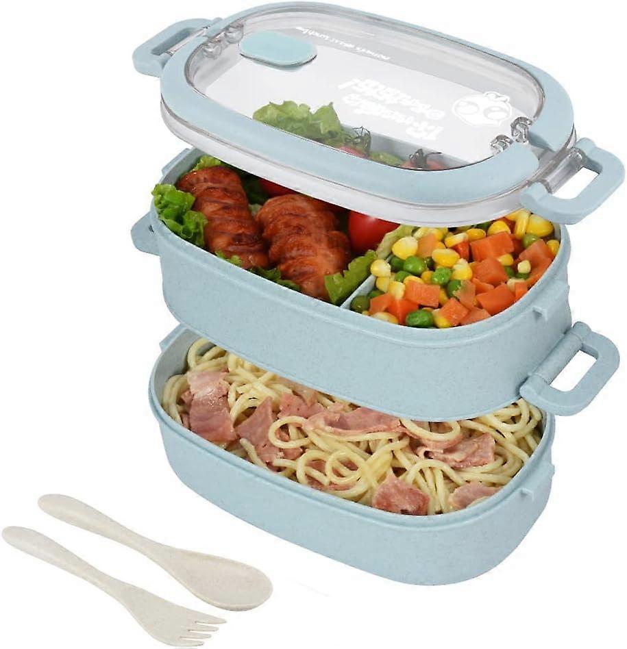 Meal box on 2 floors with cutlery, airtight bento box. Ideal Lunch Box for Picnic, Work. Microwave and Dishwasher Safe