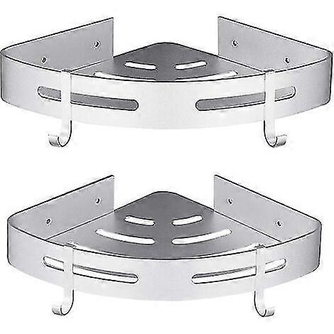 Corner Shower Shelf Without Drilling Bathroom Storage Shower Bathroom Accessory Shower Holder No Rust Aluminum Set Of 2 Silver With Hooks
