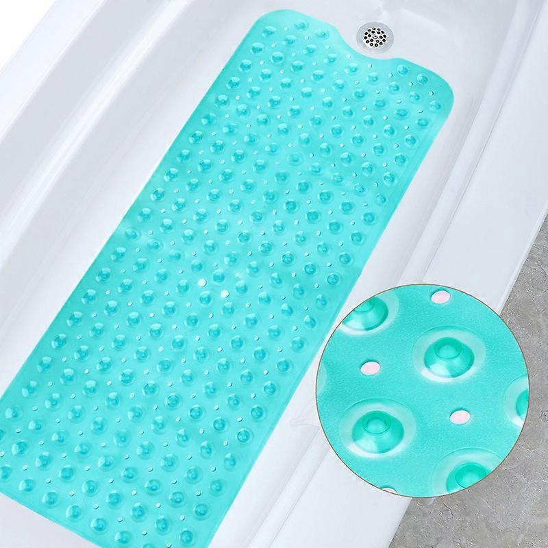 Extra Long Non-Slip Bath Mat with Drainage Holes and Suction Cups, Machine Washable (Translucent Green)