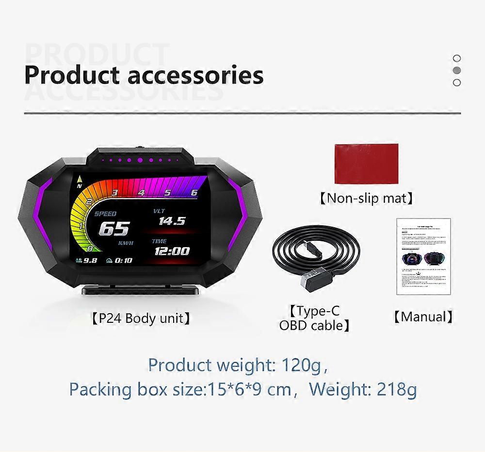 P24 Head Up Display Dual System Digtial Water Oil Temp Turbo Press lnclinometer HUD OBD2 Car Accessory On-board Computer Car