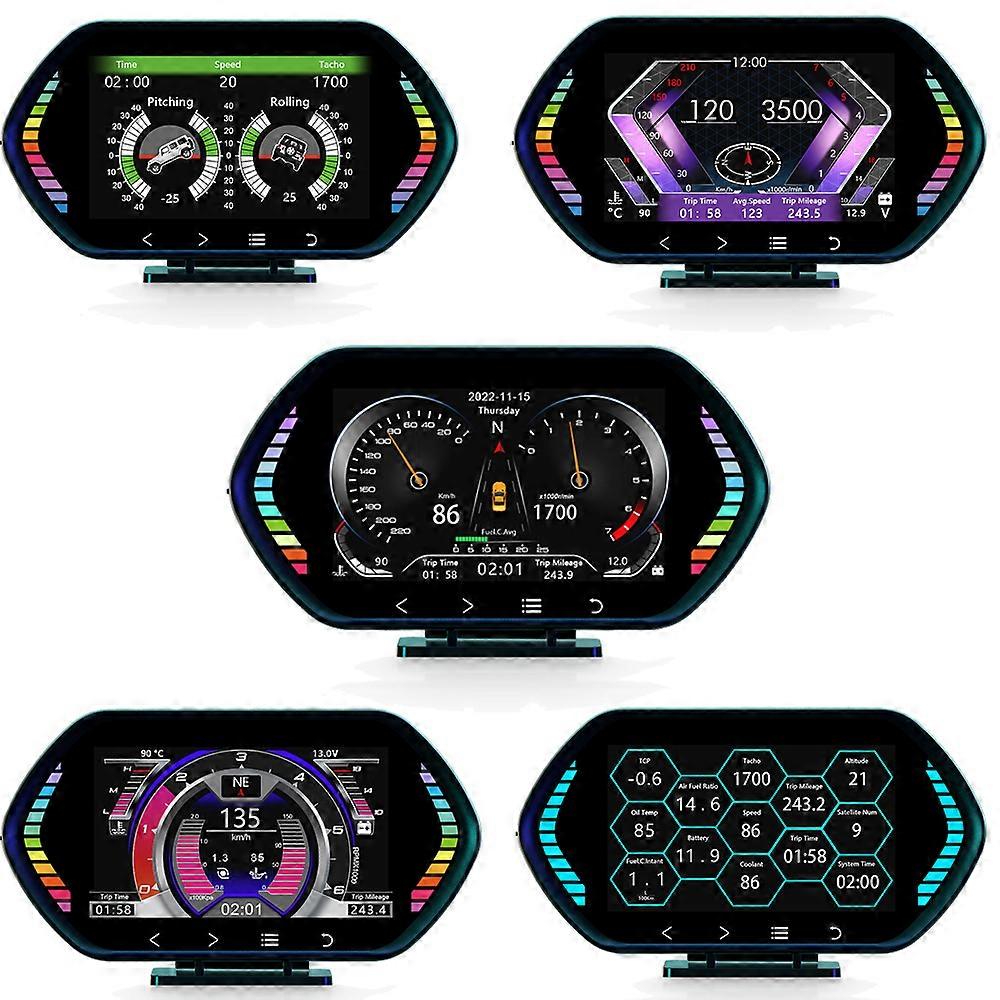 2023 New HUD OBD GPS Digital Speedometer Smart Car HUD Gauge Tachometer Odometer Slope Mete Compass with Overspeed Alarm