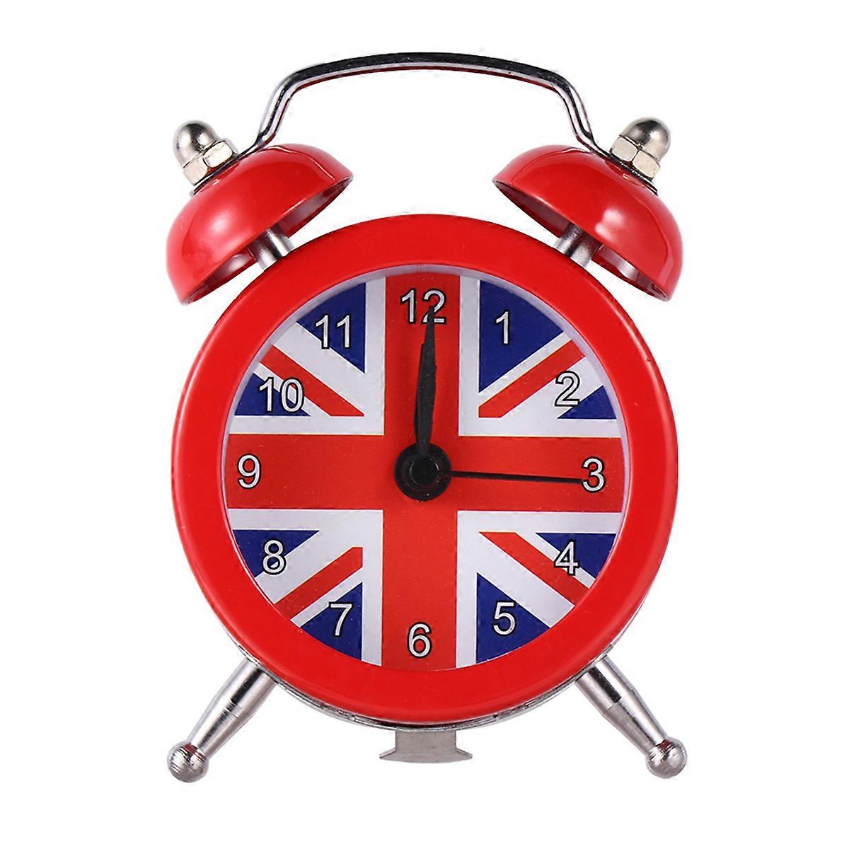 1pc Union Flag Pattern Clock Desktop Alarm Clock Bedside Wake-up Device Mini Time Displayer for Home Dorm Red