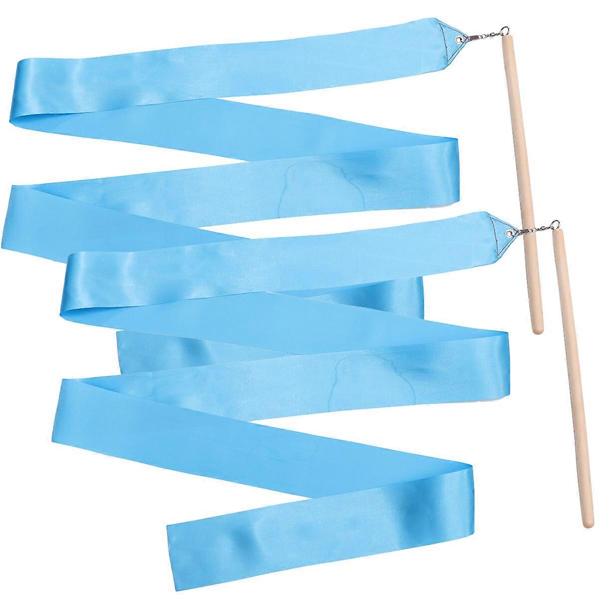 2Pcs 2m Colorful Rhythmic Gymnastics Ribbon Dancing Gymnastics Ribbon Dancing Streamers for Kids Children (Blue)