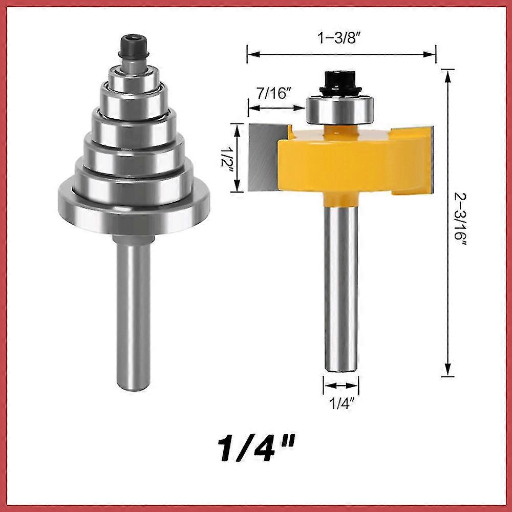 1/4 8mm 1/2 Shank Rabbet T Type Router Bit With 6 Adjustable Bearings Rabbeting Tenon Milling Cutter For Wood Woodworking
