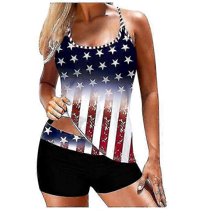 Femme Lag Print Maillot de bain Bikini Set Round Neck Slim Split Maillot de bain