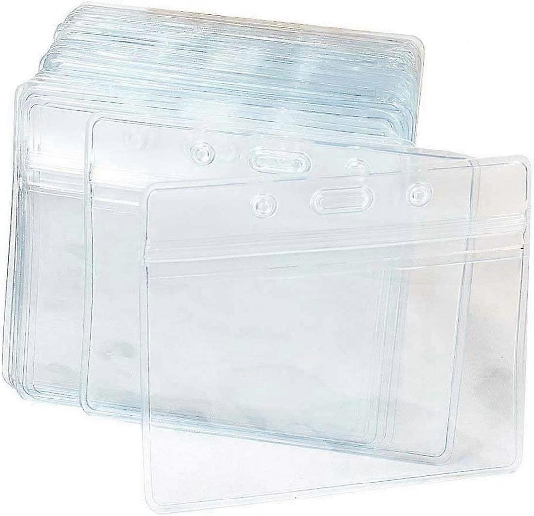 50 Pcs Clear Plastic Horizontal Name Tag Badge ID Card Holders