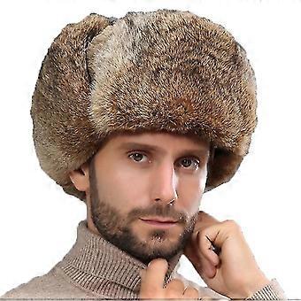 帽子 FUMIKA UCHIDA RABBIT FUR PLAIN BERET Thick Warm Bomber Hat Men Real Rabbit Fur Earflap Trapper Outdoor