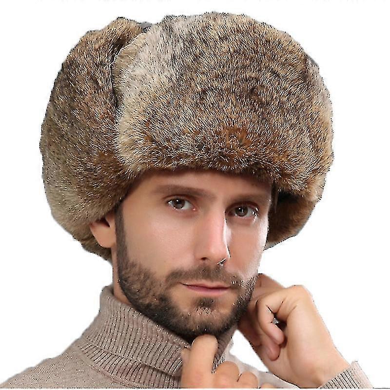 Thick Warm Bomber Hat Men Real Rabbit Fur Earflap Trapper Outdoor