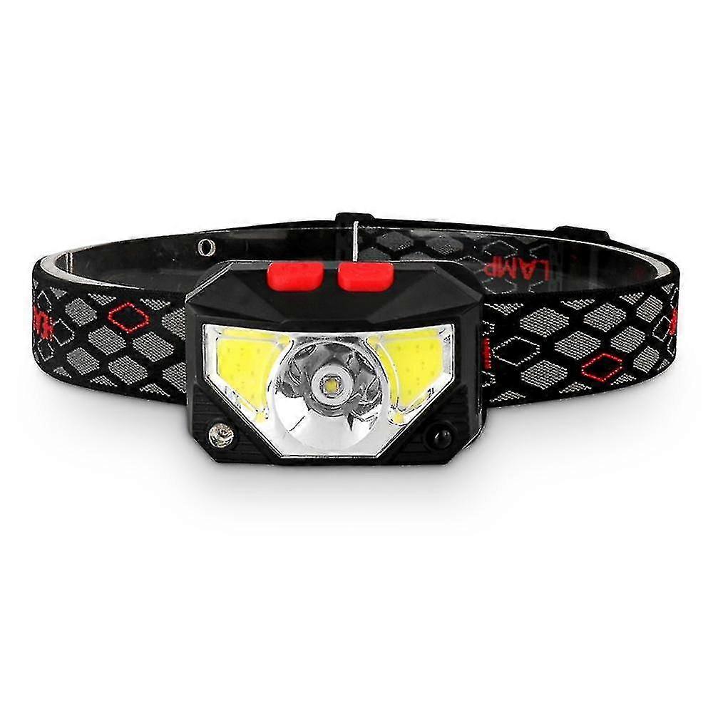 Waterproof Cob Night Running Headlamp Waved Induction Headlight With Red Warning Light