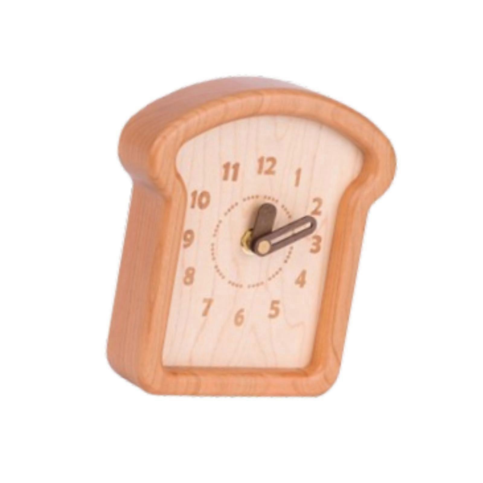 Toast Shaped Wood Small Analog Table Clock for Living Room Decor Shelf Clock S