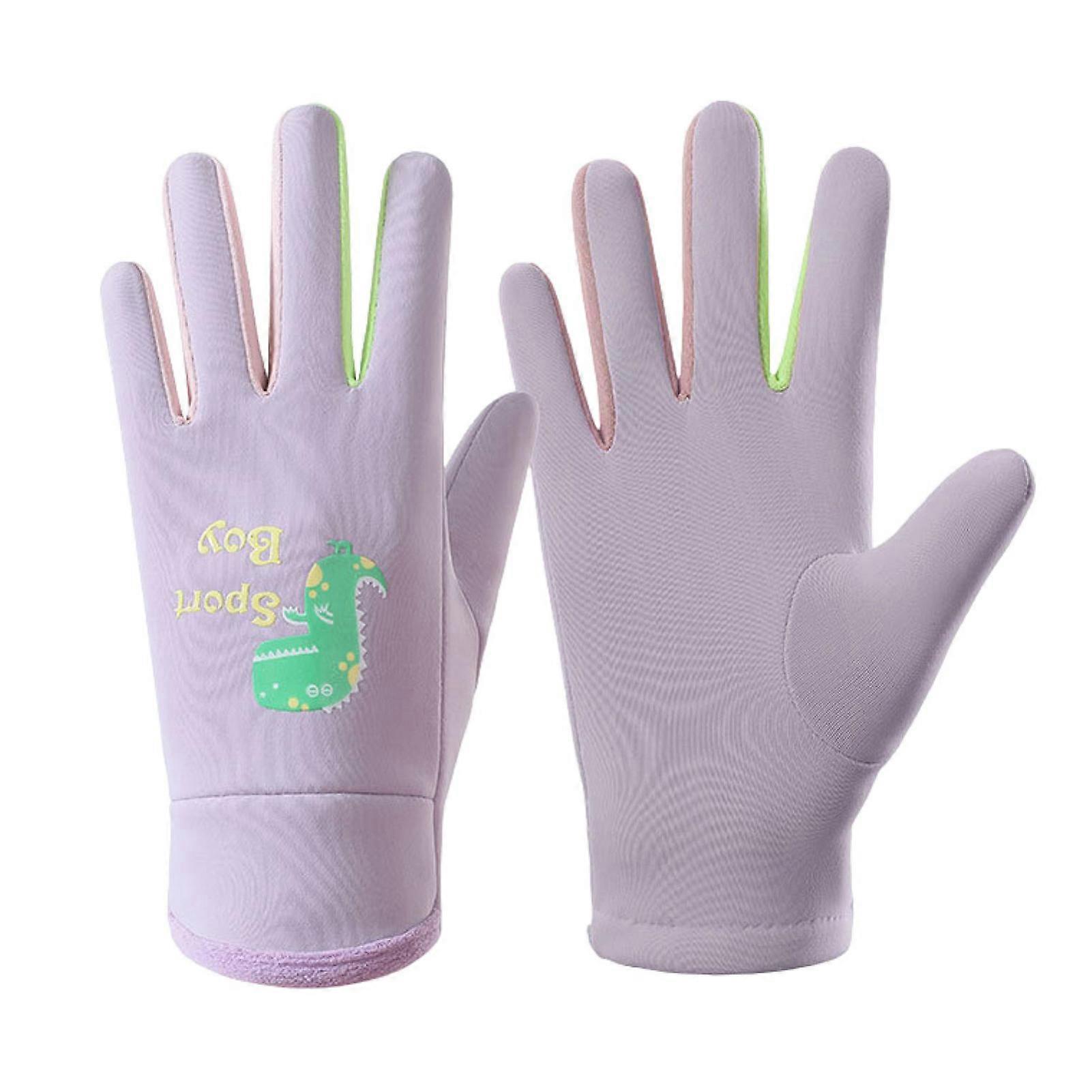 1 Pair Children Winter Gloves Waterproof Sport Gloves for 3-15Y Touchscreen High Elasticity Reflective Dinosaur Pattern Outdoor Playing Ski Gloves