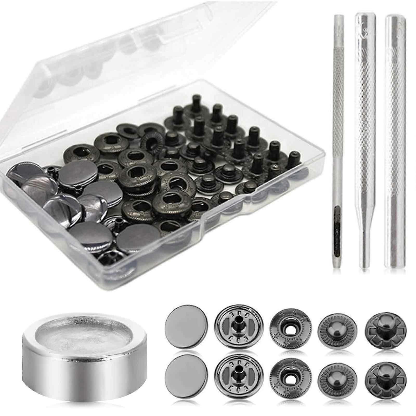 12 sets of metal snap buckles in box + tools