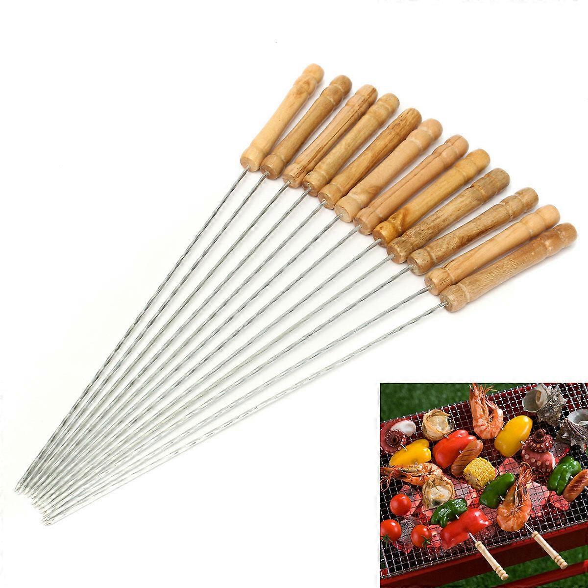 12X Stainless Steel Metal Barbeque Skewer Needle Bbq Kebab Stick Utensil 30cm Bbq Stick Fork