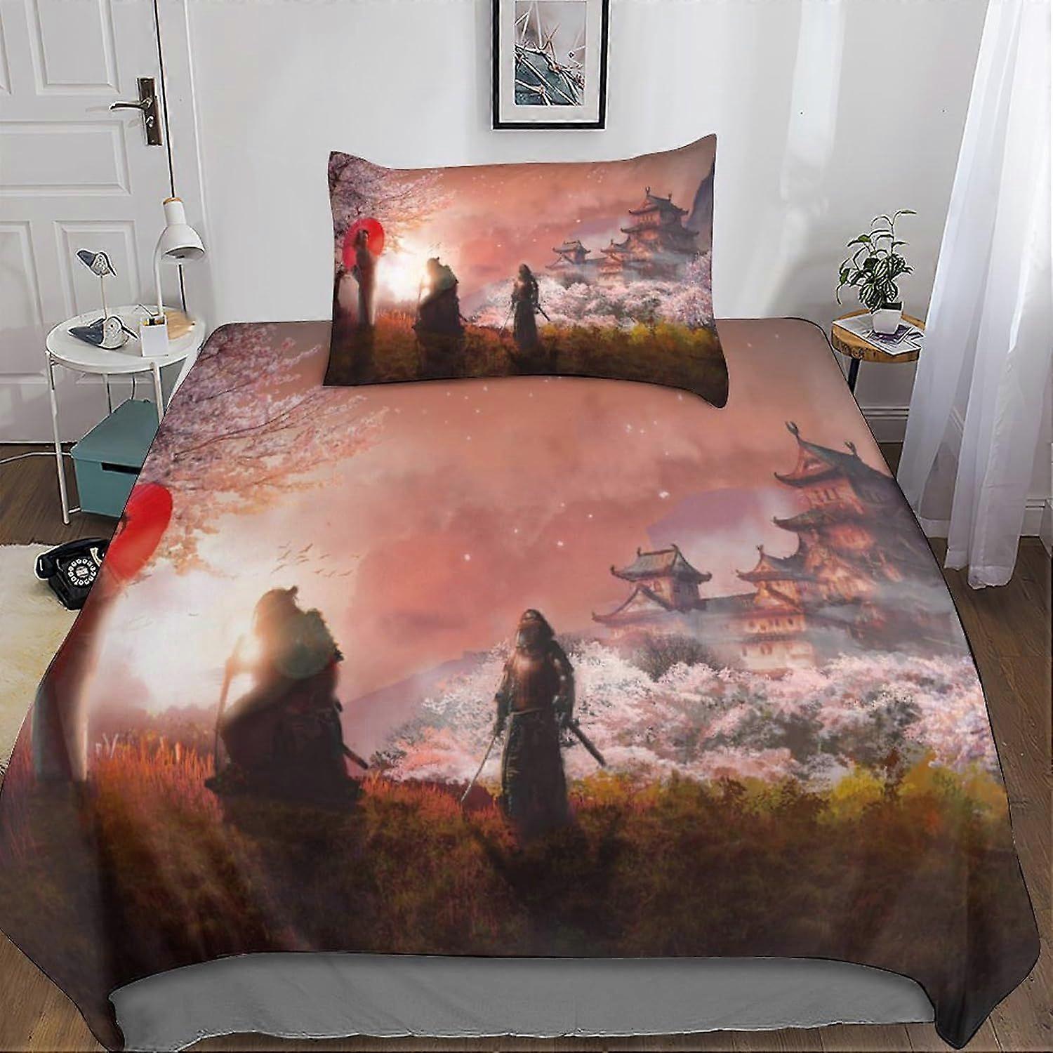 Sakura Bedding Set with Duvet Cover 3D Floral Duvet Cover and Pillowcases Microfiber with Zipper Closure 2 Pcs for Single or Double Bed Single