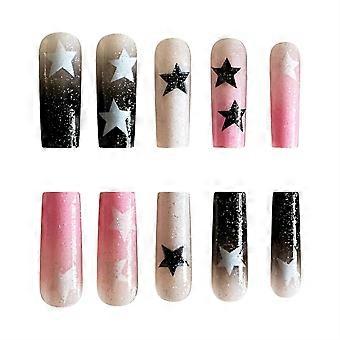 Rose Noir Blanc Dégradé Long Faux Ongles Durable Ne Jamais Splitting Com Jelly Glue Modèle