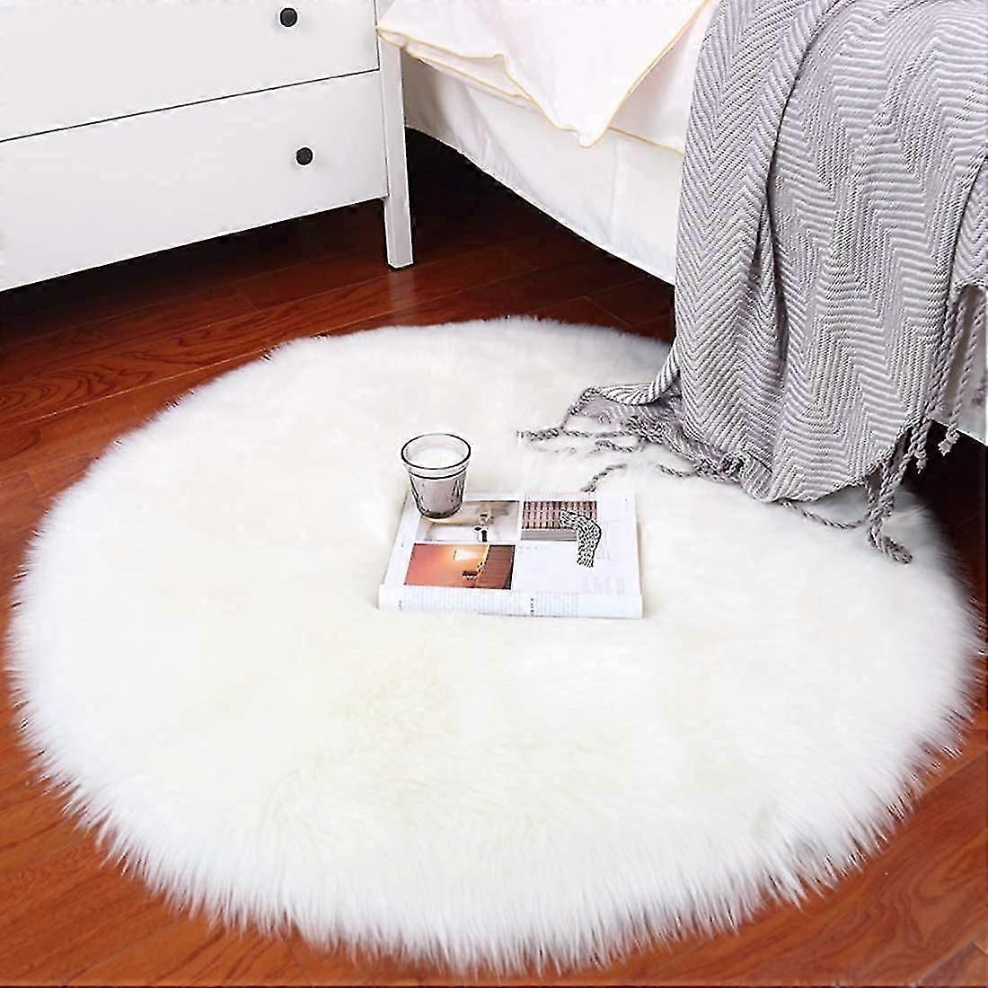 Peau De Mouton Synthtique,cozy Sensation Comme Vritable Laine Tapis En Fourrure Synthtique, Man-made Luxe Laine Tapis De Canap Coussin (rond Blanc, 60
