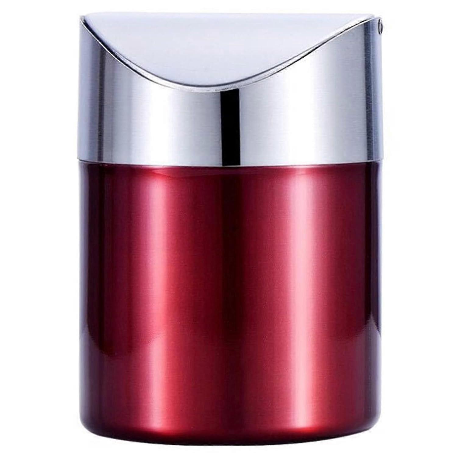 Mini-Desktop-Mülleimer aus Edelstahl Twist-Top Mini-Mülleimer Moderner Deckel Tisch-Mülleimer (rot)