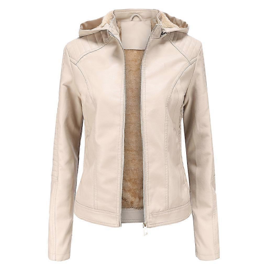 Women's Fleece Hooded Long Sleeve Artificial Leather Jacket