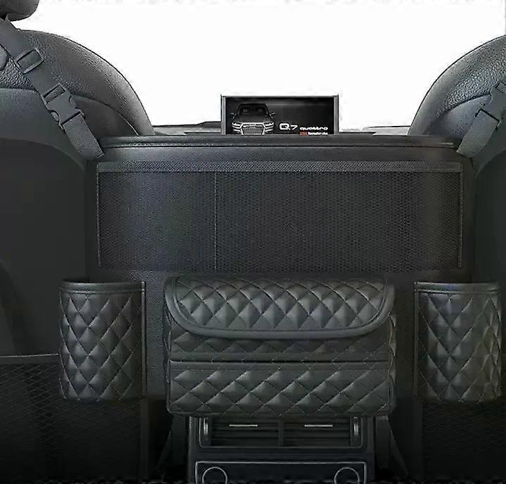 حقيبة تخزين جلدية لمقعد السيارة، حامل حقيبة يد فاخر بين المقاعد، جيوب لأكواب المياه والمناديل، التخزين والترتيب