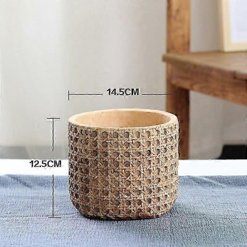 Creative Imitated Bamboo Weaving Cement Vase Flowerpot Retro Storage Basket Bonsai Flower Pot Planter Desktop Decor For Home Pots Planters