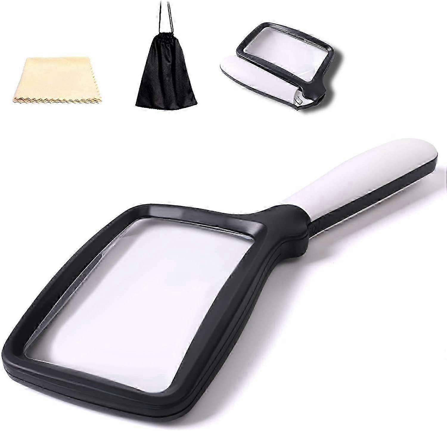 Foldable Reading Magnifier with 5 LED Light 3x Magnification with 2 Dimming Modes Ideal for Reading Small Prints, Books, Low Vision, Easy Reading at N