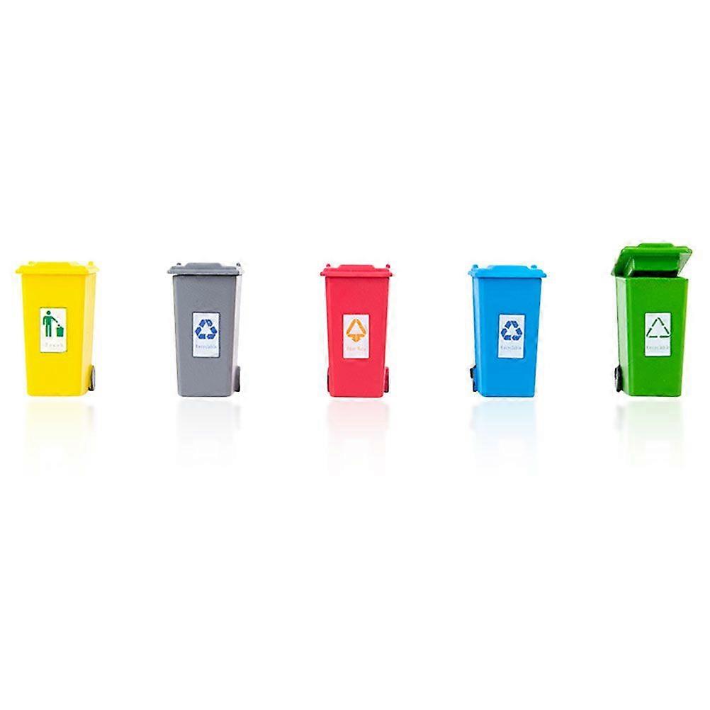 5pcs Tiny Trash Can Model Doll House Decor Micro Landscape Sand Table Layout Decor Random Sign and Color