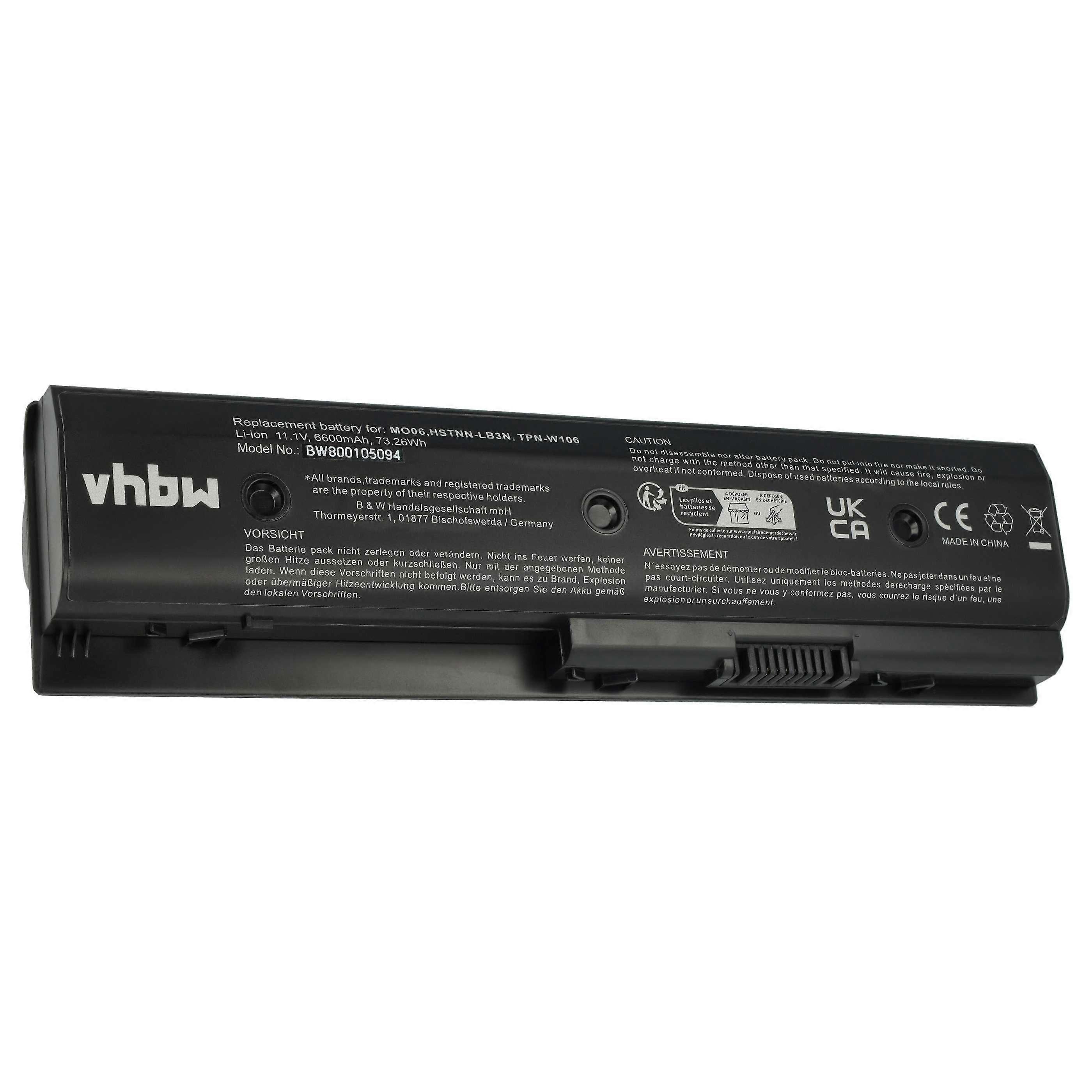 Batterie vhbw compatible avec les ordinateurs portables HP Envy dv4-5209tx, dv4-5211tx, dv4-5206tx, dv4-5208tx, dv4-5203tx, dv4-5205tx (6600 mAh, 10,8 V, Li-Ion)