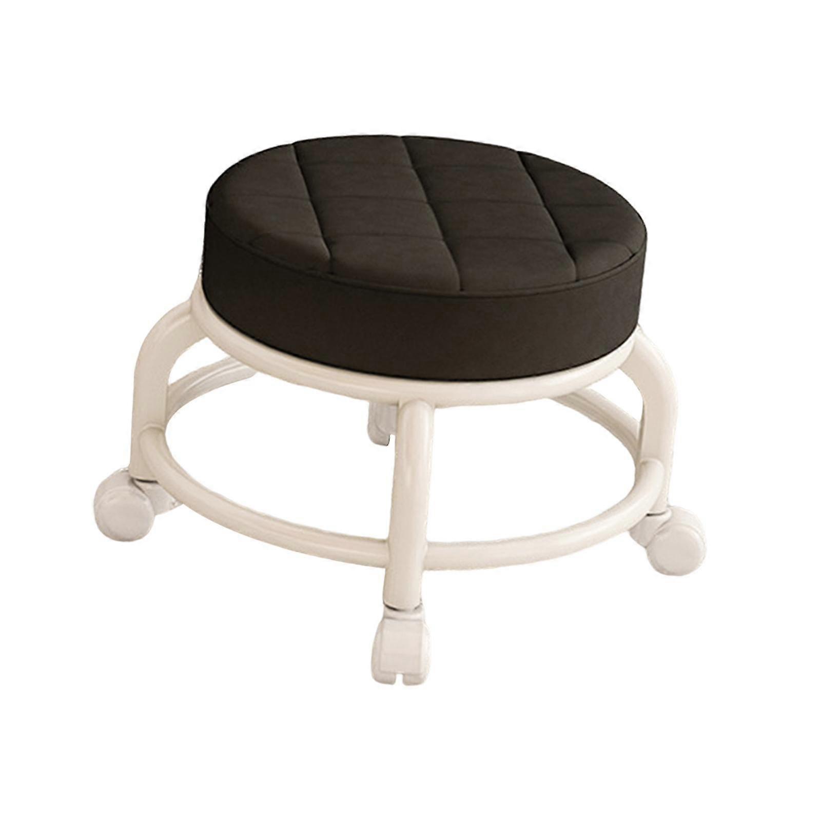 Low Round Roller Seat Stool PU Leather Seat Padded Footrest 360 Degree Rotating Rolling Stool Swivel Chair for Garage Salons