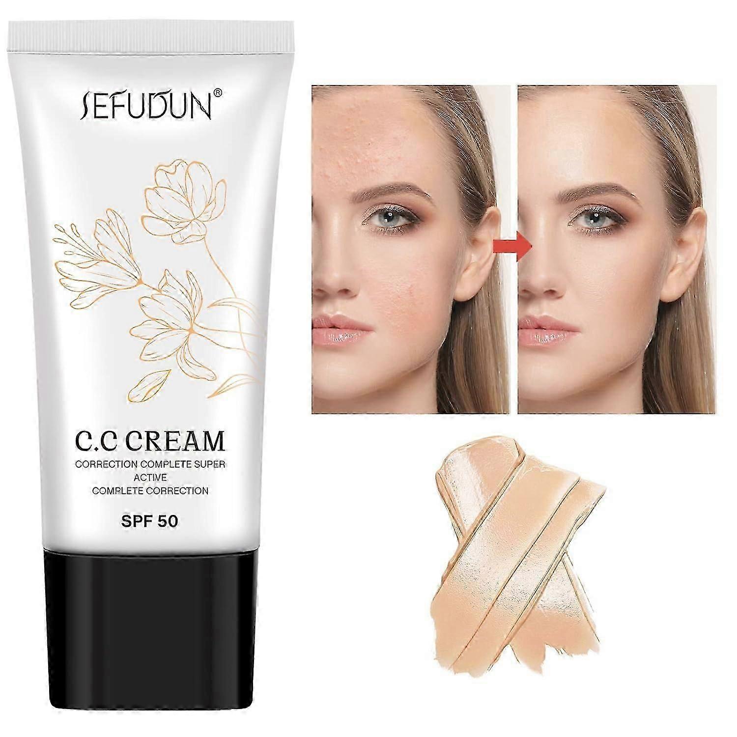 CC Cream Self Adjusting for Mature Skin, Super Active CC Cream Foundation with SPF 50 for Face and Body Color Correcting