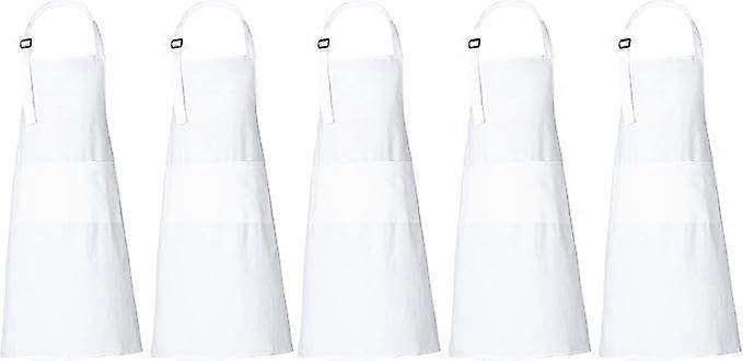 Cotton Apron with 3 Pockets, Solid Color Chef Apron for Men and Women, 35x27 Inch, 5 Pack