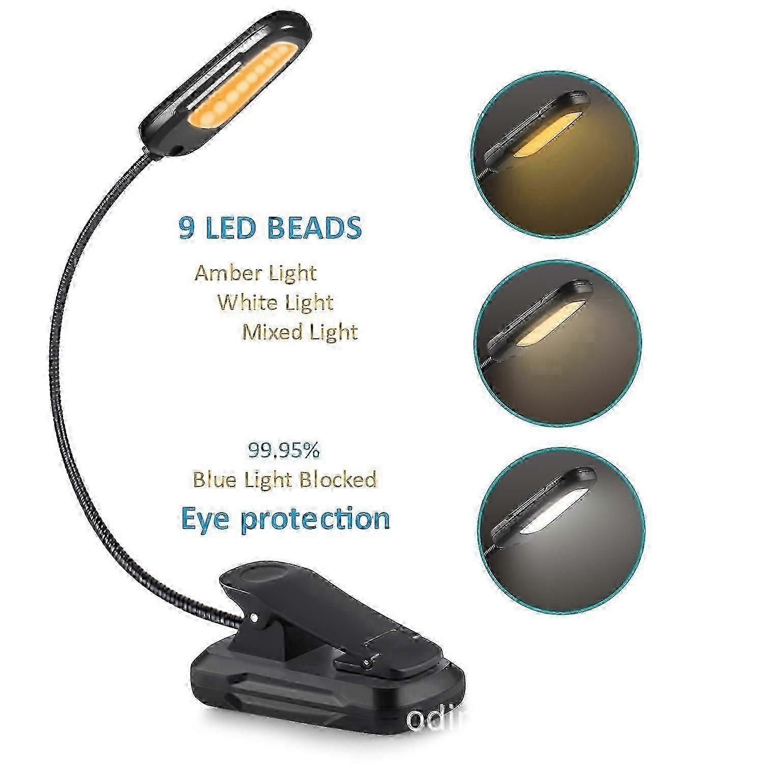 Reading Lamp 9 LED Reading Light USB Rechargeable Clip Lamp 9 Brightness Modes and 3 Color Temperatu