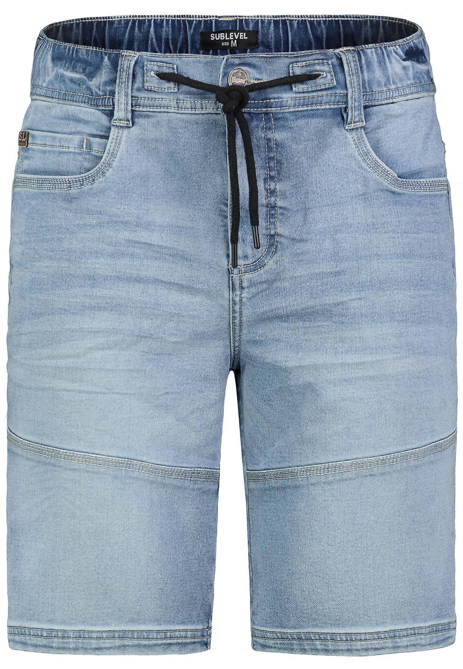 Sublevel Mens Denim Bermuda Shorts with Drawstring and Elastic Waistband