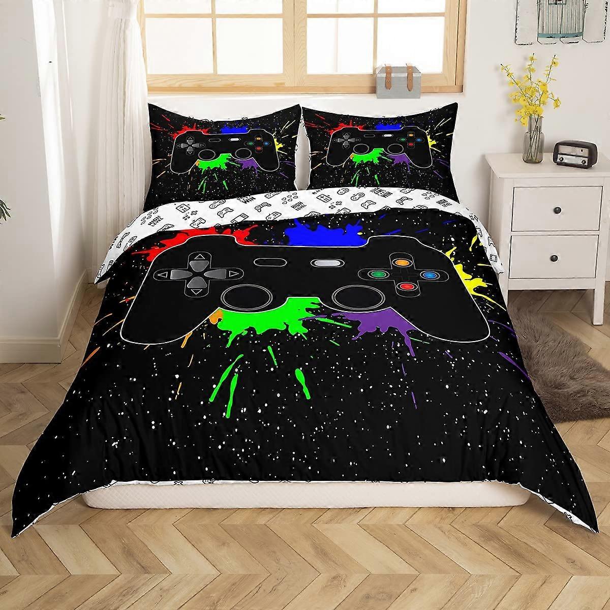 2-Piece Reversible Gamer Bedding Set for Double Bed - Soft Microfiber Comforter and Pillowcase, Game Controller Design