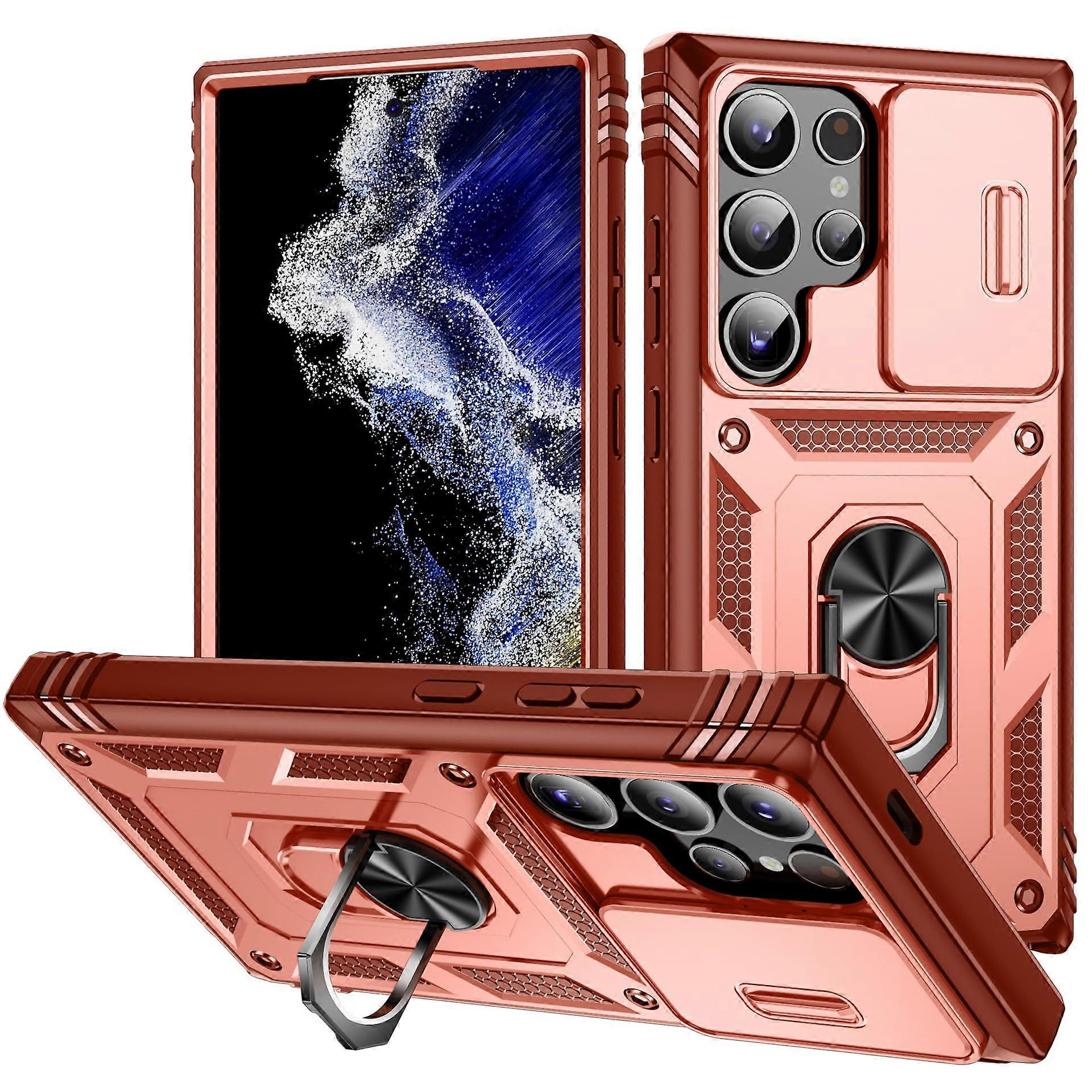 Case for Galaxy S24 Ultra - Pink Rose Slide Protective Lens Case with Kickstand, Durable Design and Easy Access